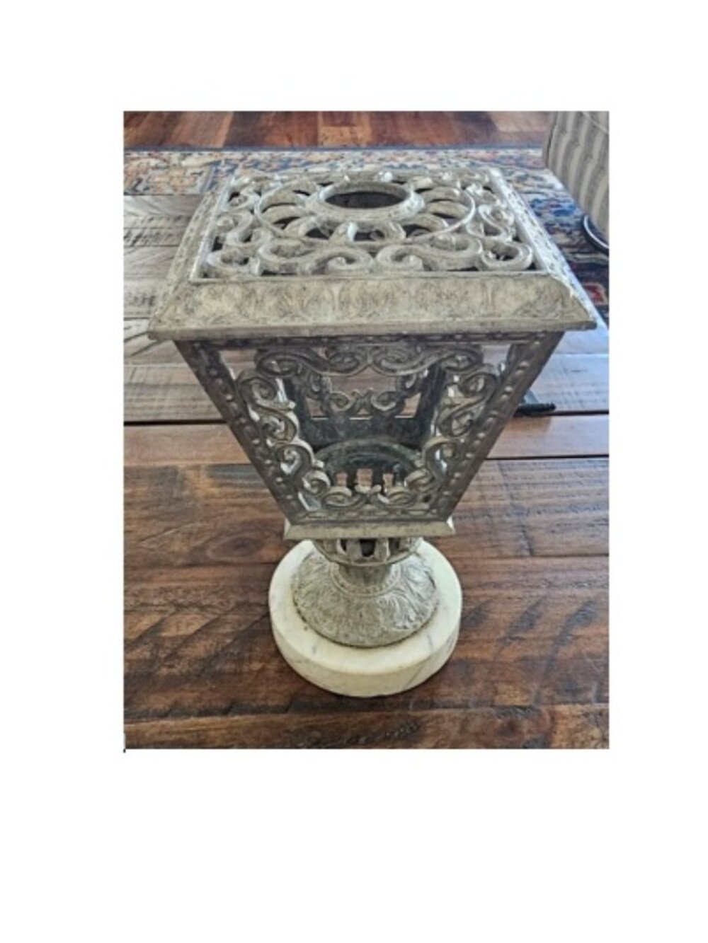 Vintage Ornate Metal Lantern Candle Holder Home Garden Marble Base